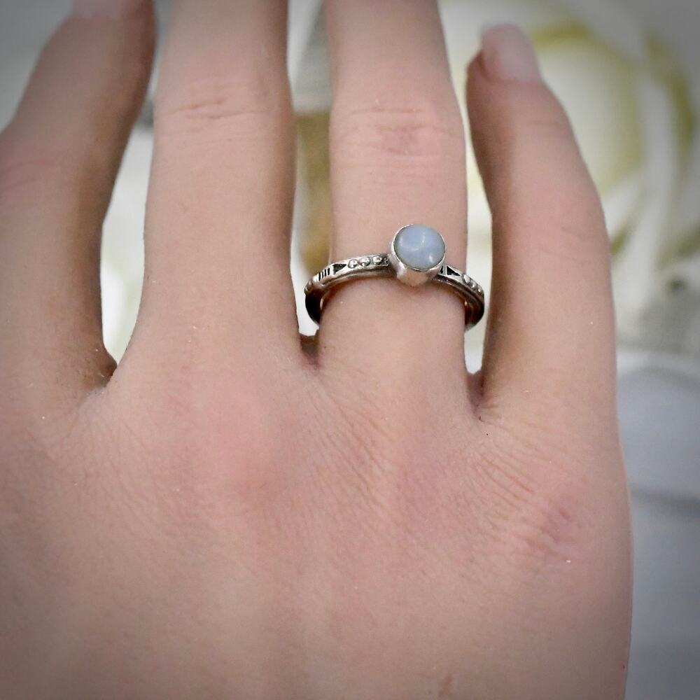 PB 925 Sterling Silver Pale Blue Cabochon Southwestern Artisan Ring